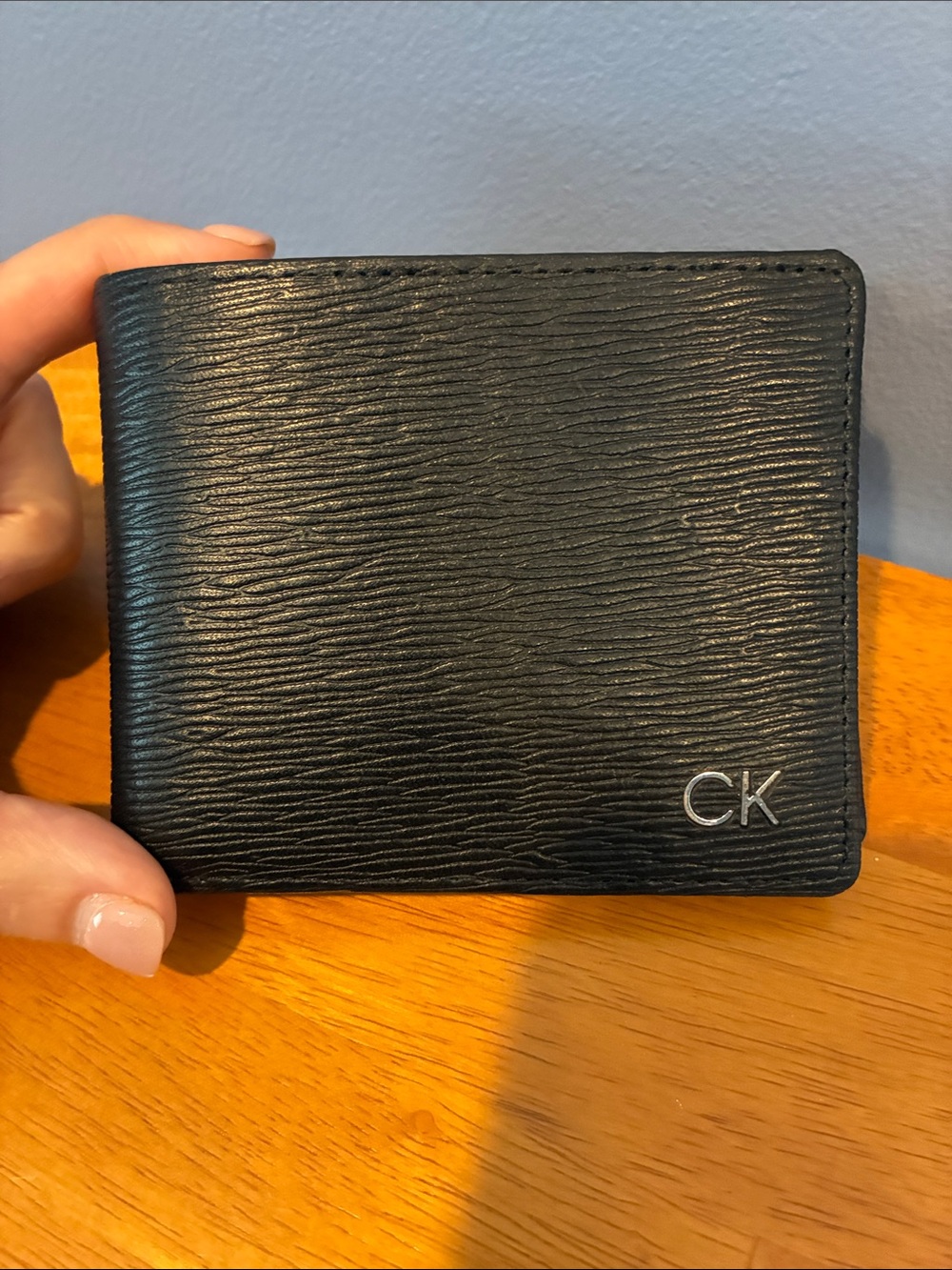 Mens Calvin Klein Xcap Slimfold Leather Wallet with CK Logo, Black, Brand New
